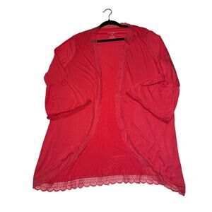 Torrid Super Soft Cardigan Women's Plus Size 1X Coral Lace Trim Ruffle Sleeve